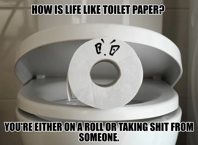 How is life like toilet paper Youre either on a roll or taking shit from someone