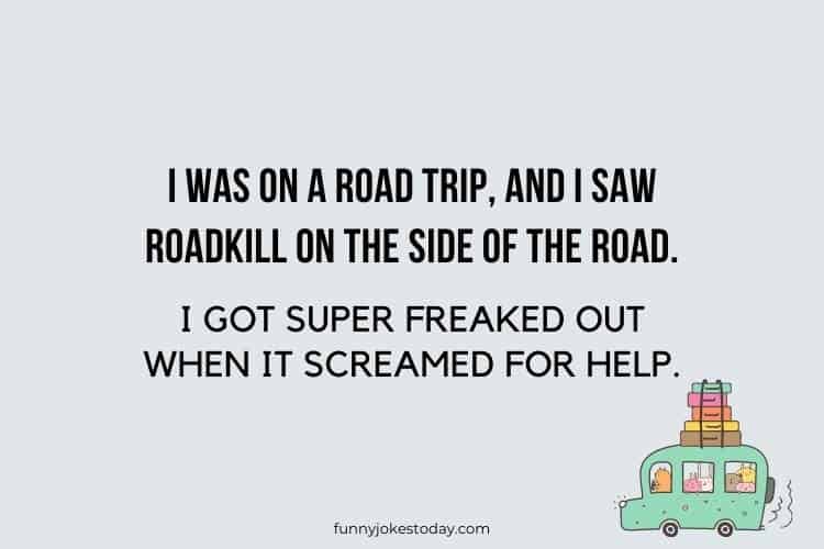 Road Trip Jokes - I was on a road trip, and I saw roadkill on the side of the road.