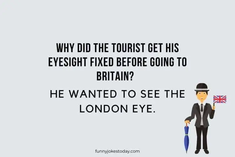Why did the tourist get his eyesight fixed before going to Britain He wanted to see the London eye.
